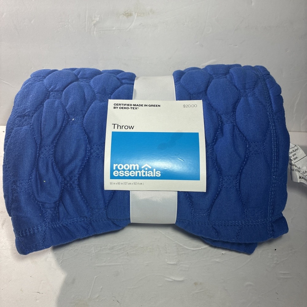 BLUE TRIPLE KNIT BLANKET HEATHERED STANDARD 50 IN X 60 IN BY ROOM ESSENTIAL